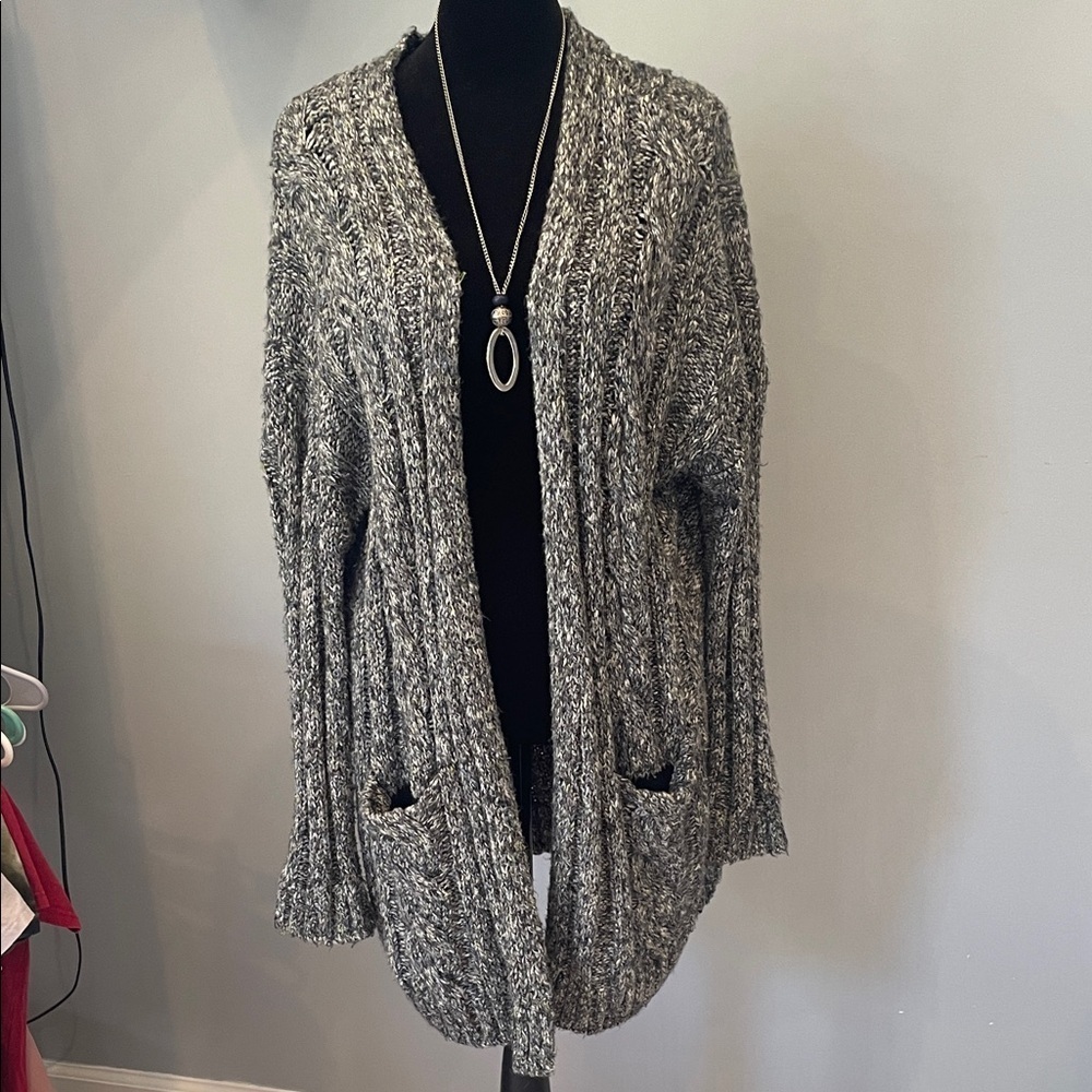 Women's Gray Knit Sweater cardigan oversized chunky small